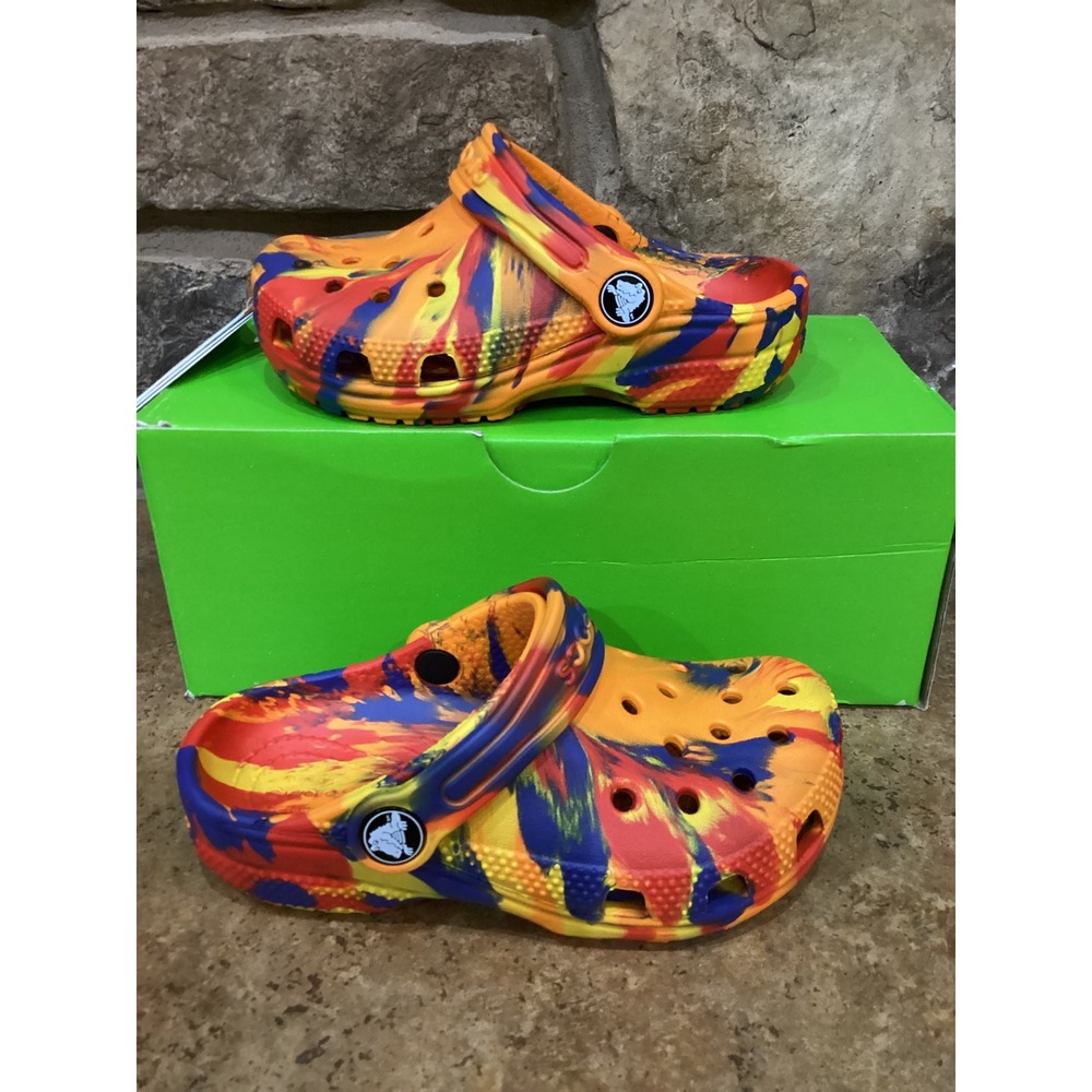 Crocs Classic Marbled Clog T Kids Orange Zing Multi 206838-83B Size C10 New